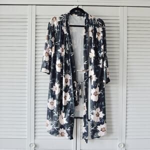 Kins & Kay Floral Print Robe with Interior and Exterior Waist Ties | Size XL